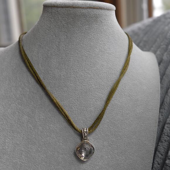 Brighton Venus Rising Necklace Green Cord 18" Neutral Crystal Pendant Retired - Picture 1 of 6